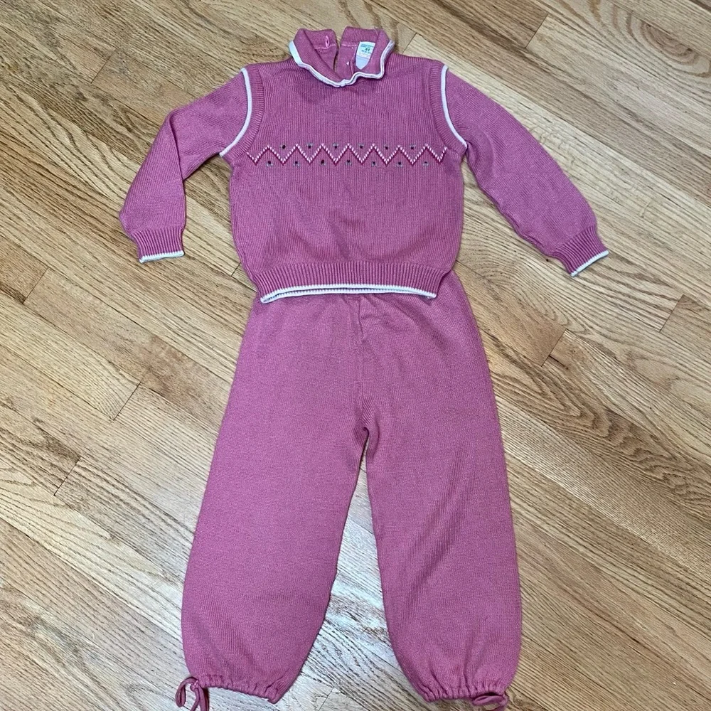 Vintage 1980s Toddler Time JCPenny Two Piece Pink Knit Outfit Size 4T